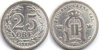 монета Швеция 25 эре 1889