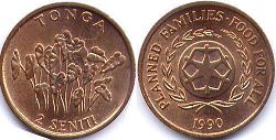 монета Тонга 2 сенити 1990