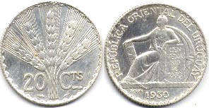 монета Уругвай 20 сентесимо 1930