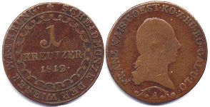 монета Австрийская Империя 1 крейцер 1812