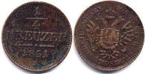 монета Австрийская Империя 1/4 крейцера 1851