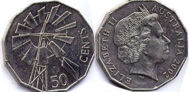 монета Австралия 50 центов 2002