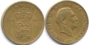 монета Дания 1 крона 1947