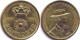 монета Дания 20 крон 1990