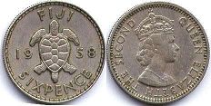 монета Фиджи 6 пенсов 1958