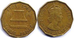 монета Фиджи 3 пенса 1965