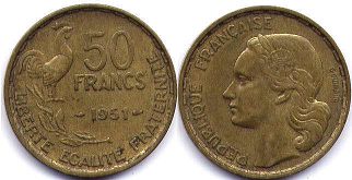 монета Франция 50 франков 1951