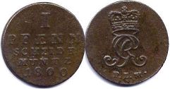 монета Брауншвейг-Люнебург-Каленберг 1 пфенниг 1800