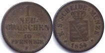 монета Саксония 1 новый грошен 1854