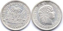 монета Гаити 10 сантимов 1886