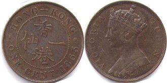 монета Гонконг 1 цент 1865