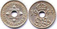 монета Новая Гвинея 3 пенса 1944