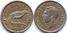 монета Новая Зеландия 6 пенсов 1951