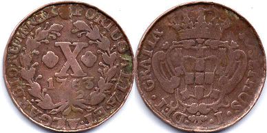 монета Португалия 10 рейс 1763