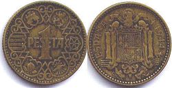монета Испания 1 песета 1944