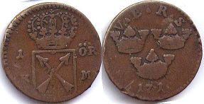 монета Швеция 1 эре KM 1719