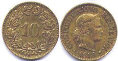 монета Швейцария 10 раппенов 1918