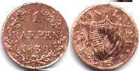 монета Люцерн 1 раппен 1839