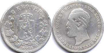 монета Норвегия 2 кроны 1878