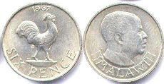 монета Малави 6 пенсов 1967