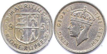 монета Маврикий 1 рупия 1951