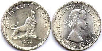 монета Австралия 1 флорин 1954