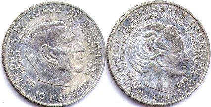 монета Дания 10 крон 1972