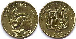 монета Андорра 5 сантимов 2002