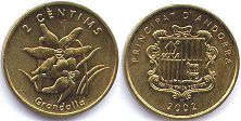 монета Андорра 2 сантима 2002