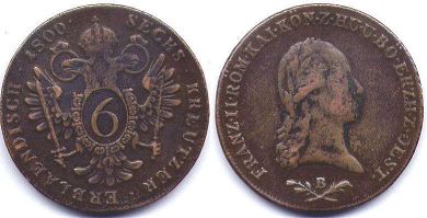 монета Австрия 6 крейцеров 1800