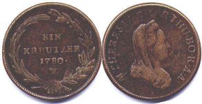 монета Австрия 1 крейцер 1780 