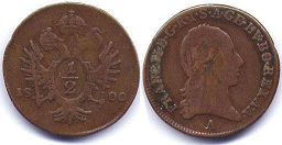 монета Австрия 1/2 крейцера 1800