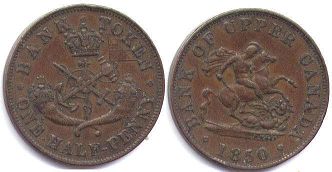 монета Верхняя Канада 1/2 пенни 1850