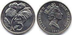 монета Островов Кука 5 центов 1992