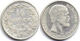 монета Дания 16 скиллингов 1857