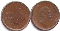 монета Дания 1 скиллинг 1813