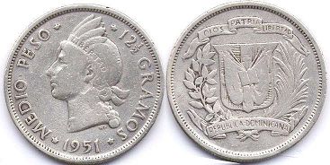 монета Доминиканская Республика 1/2 песо 1951