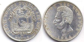 монета Эквадор 2 сукре 1944