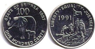 монета Эритрея 100 центов 1997