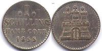 монета Гамбург 1 шиллинг 1855