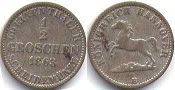 монета Ганновер 1/2 грошена 1863