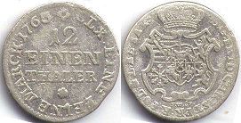 монета Саксония 1/12 талера 1763