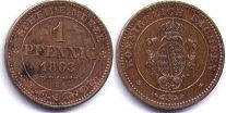 монета Саксония 1 пфенниг 1863