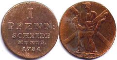 монета Брауншвейг-Люнебург-Каленберг 1 пфенниг 1784