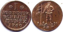 монета Брауншвейг-Люнебург-Каленберг 1 пфенниг 1760