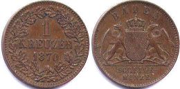 монета Баден 1 крейцер 1870