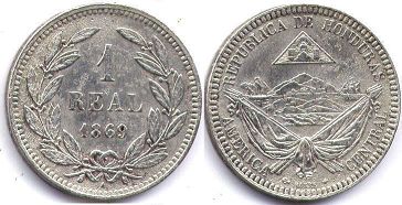 монета Гондурас 1 реал 1869