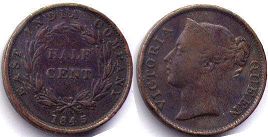 монета Стрэйтс Сеттлментс 1/2 цента 1845