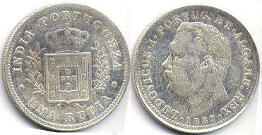 монета Португальская Индия 1 рупия 1882