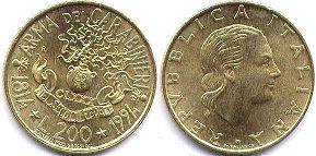 монета Италия 200 лир 1994